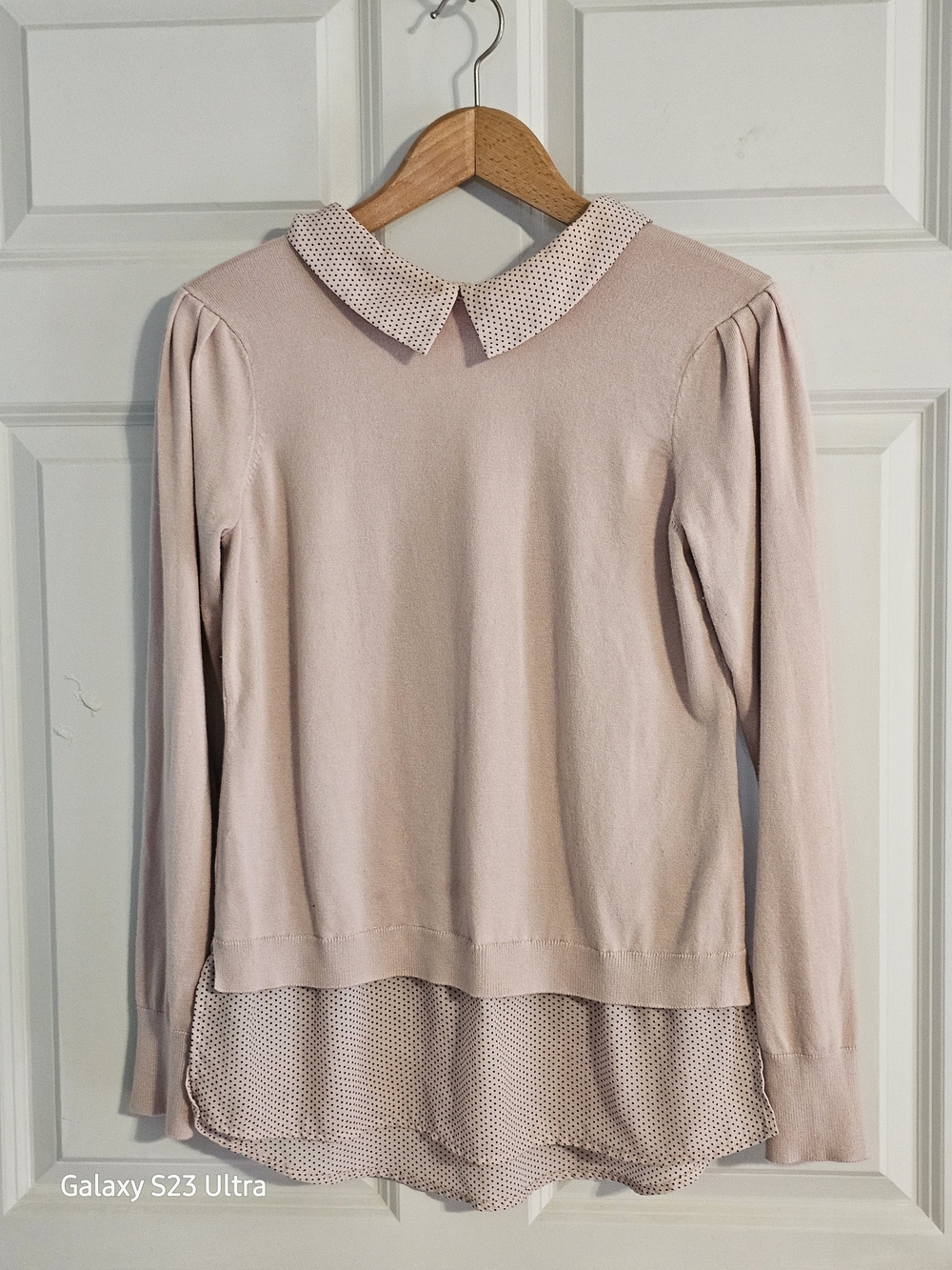 Adrianna Papell Blush Pink Layered-Collar Long Sleeve Tunic